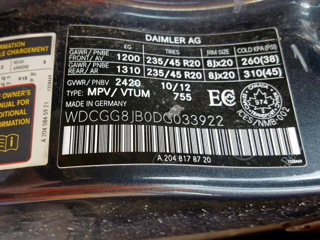 WDCGG8JB0DG033922 - 2013 MERCEDES-BENZ GLK 350 4M GRAY photo 10