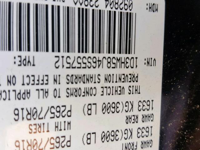 1D3HW58J46S557512 - 2006 DODGE DAKOTA QUA BLACK photo 10