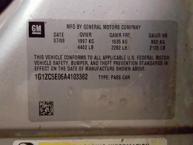 1G1ZC5E06A4103382 - 2010 CHEVROLET MALIBU 1LT 银色 照片 10