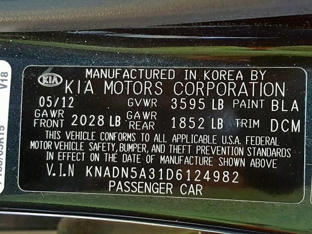 KNADN5A31D6124982 - 2013 KIA RIO EX BLUE photo 10