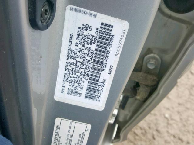 4T1BE32KX3U740092 - 2003 TOYOTA CAMRY LE GRAY photo 10