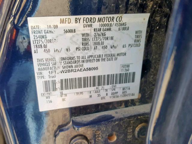 1FTSW2BR2AEA58095 - 2010 FORD F250 SUPER BLUE photo 10