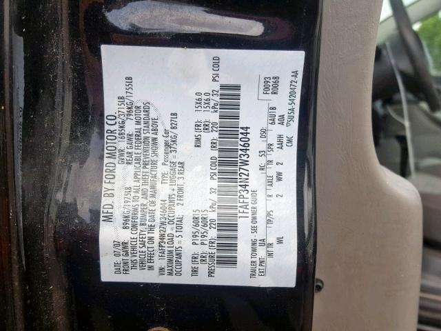 1FAFP34N27W346044 - 2007 FORD FOCUS ZX4 BLACK photo 10