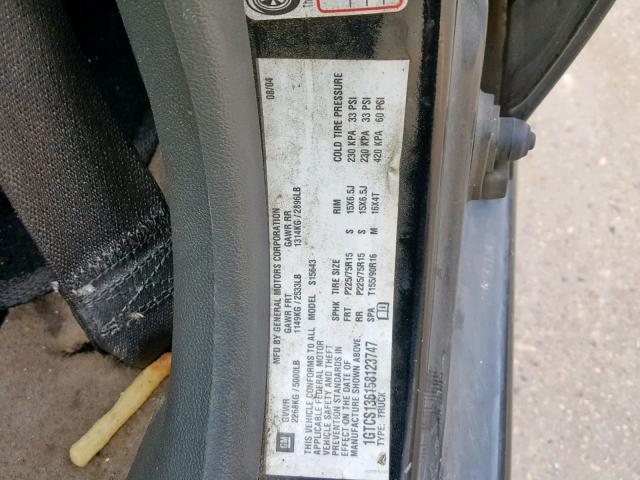 1GTCS136158123747 - 2005 GMC CANYON BLACK photo 10