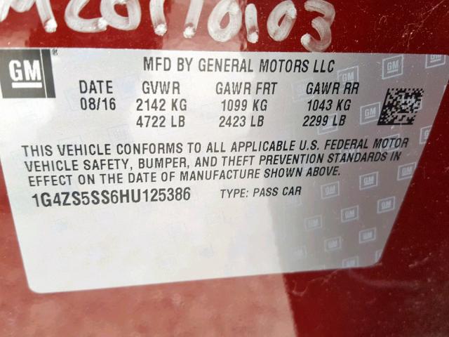 1G4ZS5SS6HU125386 - 2017 BUICK LACROSSE P RED photo 10