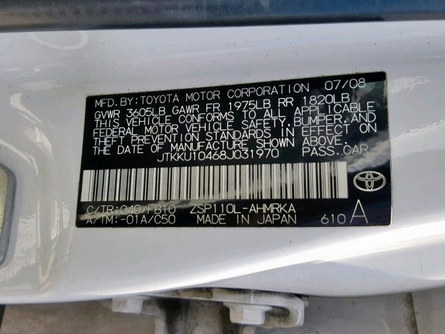 JTKKU10468J031970 - 2008 TOYOTA SCION XD WHITE photo 10