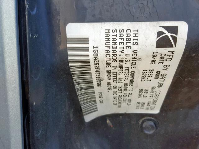 1G8AZ52F43Z100587 - 2003 SATURN ION LEVEL BLUE photo 10