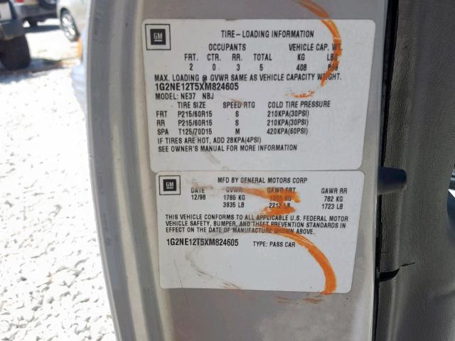 1G2NE12T5XM824605 - 1999 PONTIAC GRAND AM S SILVER photo 10