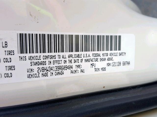 2V8HW34139R609404 - 2009 VOLKSWAGEN ROUTAN SE WHITE photo 10