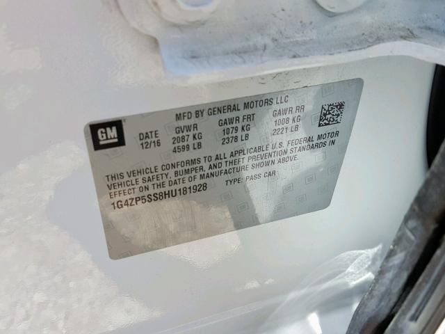 1G4ZP5SS8HU181928 - 2017 BUICK LACROSSE E WHITE photo 10