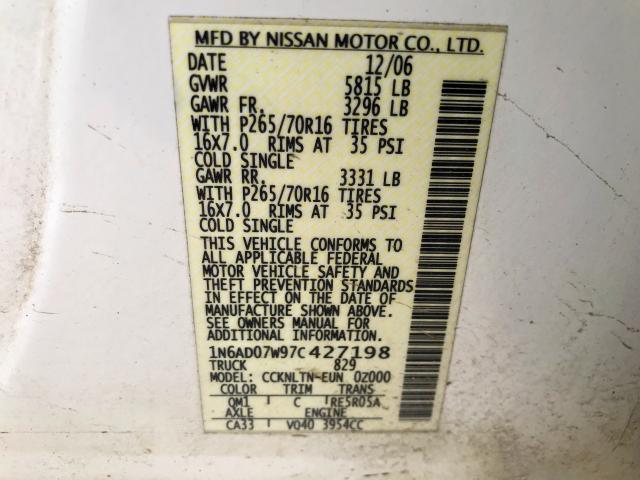 1N6AD07W97C427198 - 2007 NISSAN FRONTIER C WHITE photo 10