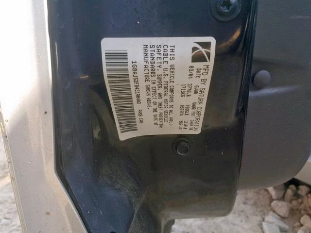 1G8AJ52F84Z190402 - 2004 SATURN ION LEVEL SILVER photo 10