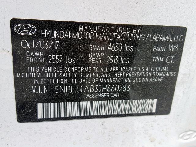 5NPE34AB3JH660283 - 2018 HYUNDAI SONATA SPO WHITE photo 10