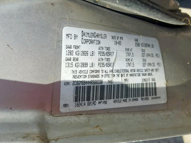 2C8GM68444R568338 - 2004 CHRYSLER PACIFICA SILVER photo 10