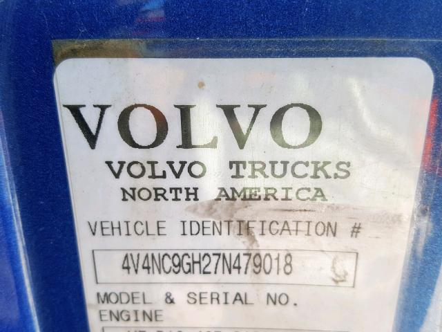 4V4NC9GH27N479018 - 2007 VOLVO VN VNL BLUE photo 10