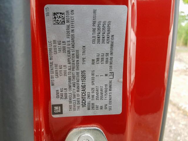 1GCHTCEA9G1152876 - 2016 CHEVROLET COLORADO L RED photo 10