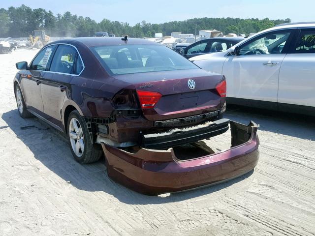 1VWBP7A32DC032892 - 2013 VOLKSWAGEN PASSAT SE BURGUNDY photo 3