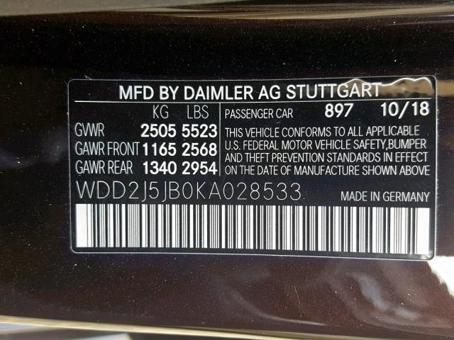 WDD2J5JB0KA028533 - 2019 MERCEDES-BENZ CLS 450 BROWN photo 10