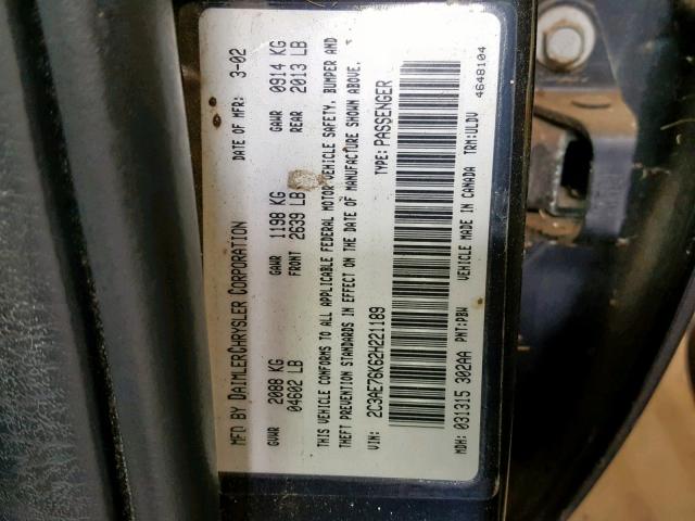 2C3AE76K62H221189 - 2002 CHRYSLER 300M SPECI BLUE photo 10