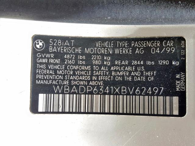 WBADP6341XBV62497 - 1999 BMW 528 IT AUT WHITE photo 10