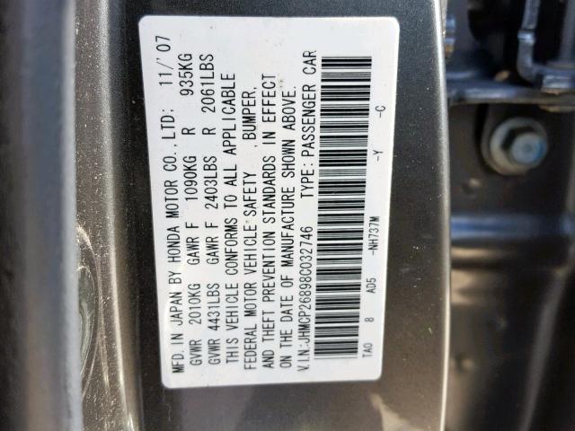 JHMCP26898C032746 - 2008 HONDA ACCORD EXL BLUE photo 10