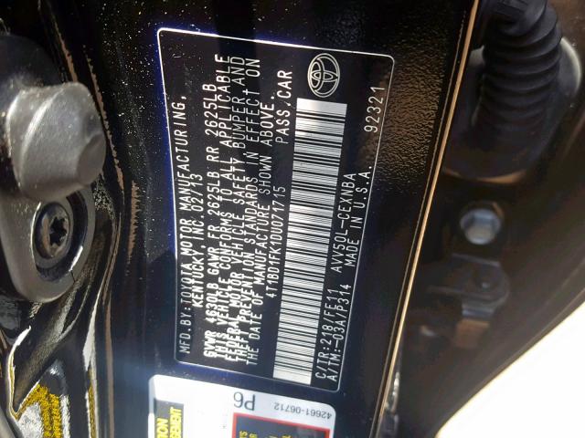 4T1BD1FK1DU071715 - 2013 TOYOTA CAMRY HYBR BLACK photo 10