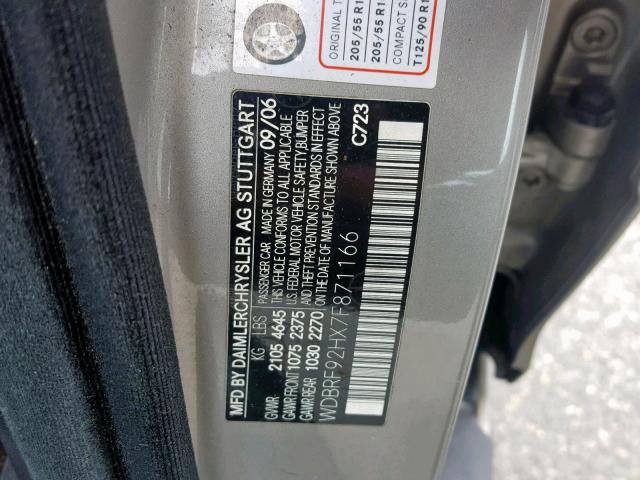 WDBRF92HX7F871166 - 2007 MERCEDES-BENZ C 280 4MAT GRAY photo 10