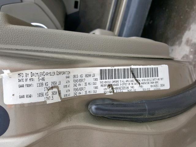 1J8HH48KX6C329104 - 2006 JEEP COMMANDER TAN photo 10