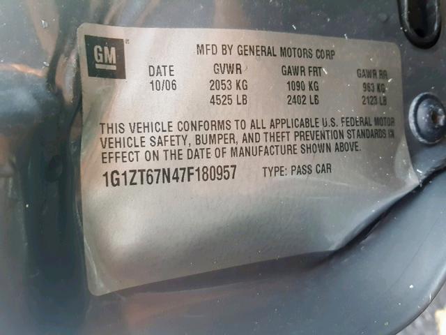 1G1ZT67N47F180957 - 2007 CHEVROLET MALIBU MAX ნაცრისფერი ფოტო 10