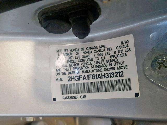 2HGFA1F61AH313212 - 2010 HONDA CIVIC LX-S Gümüş foto 10