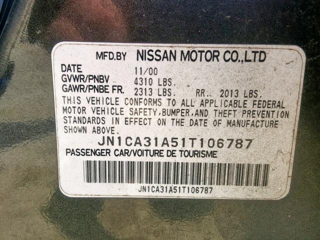 JN1CA31A51T106787 - 2001 NISSAN MAXIMA GXE GRAY photo 10