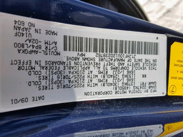 JTJHF10U120239762 - 2002 LEXUS RX 300 BLUE photo 10