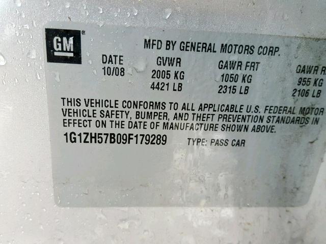 1G1ZH57B09F179289 - 2009 CHEVROLET MALIBU 1LT SILVER photo 10