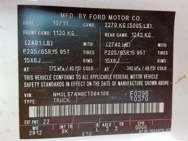 NM0LS7AN8CT084109 - 2012 FORD TRANSIT CO WHITE photo 10