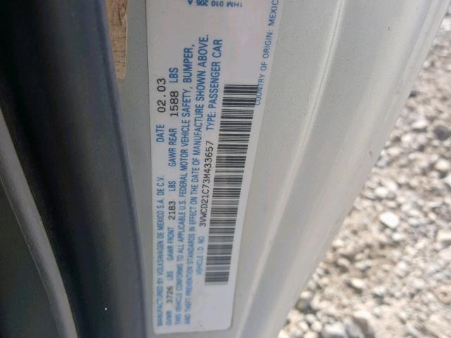 3VWCD21C73M433657 - 2003 VOLKSWAGEN NEW BEETLE ვერცხლისფერი ფოტო 10