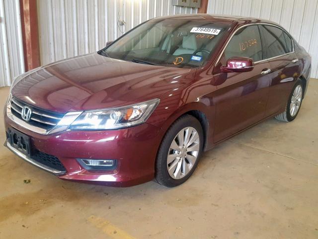 1HGCR3F85DA020277 - 2013 HONDA ACCORD EXL BURGUNDY photo 2