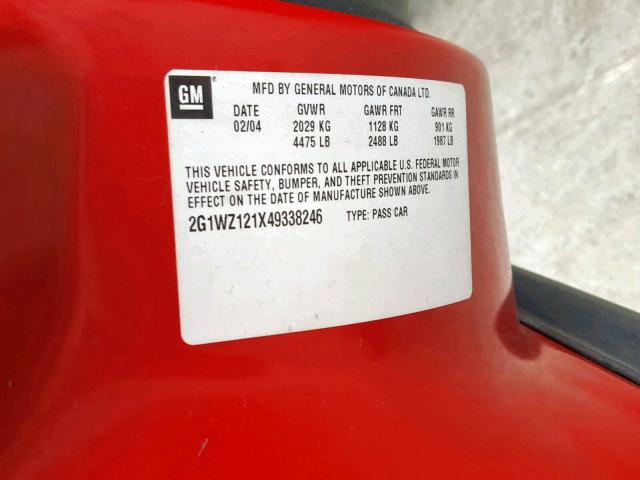 2G1WZ121X49338246 - 2004 CHEVROLET MONTE CARL 红色 照片 10