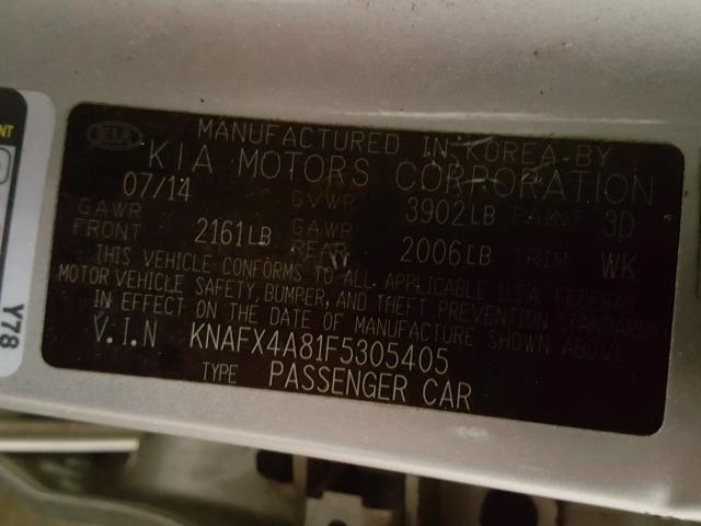 KNAFX4A81F5305405 - 2015 KIA FORTE EX SILVER photo 10