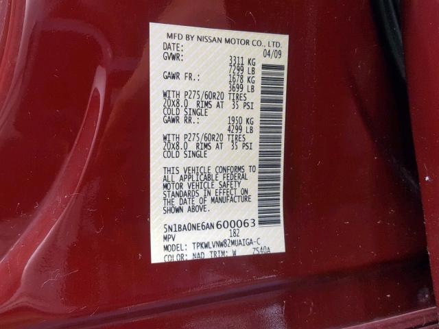 5N1BA0NE6AN600063 - 2010 NISSAN ARMADA PLA BURGUNDY photo 10