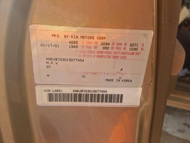 KNDJB723015077454 - 2001 KIA SPORTAGE BROWN photo 10