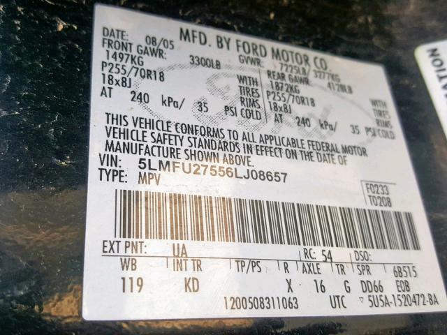 5LMFU27556LJ08657 - 2006 LINCOLN NAVIGATOR 黑色 照片 10