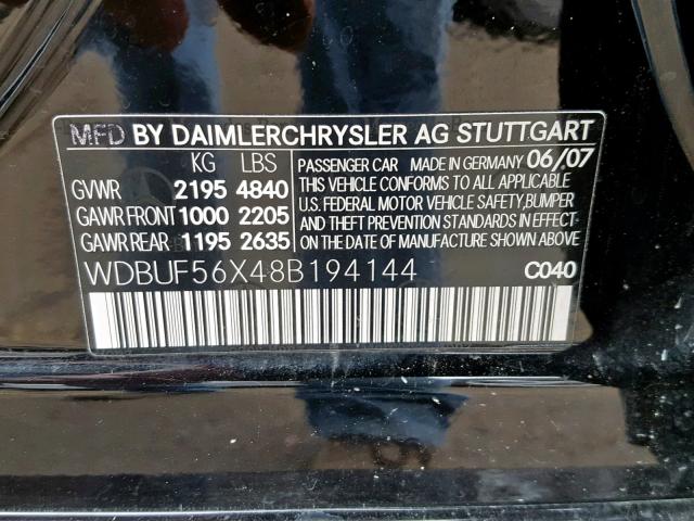 WDBUF56X48B194144 - 2008 MERCEDES-BENZ E 350 BLACK photo 10