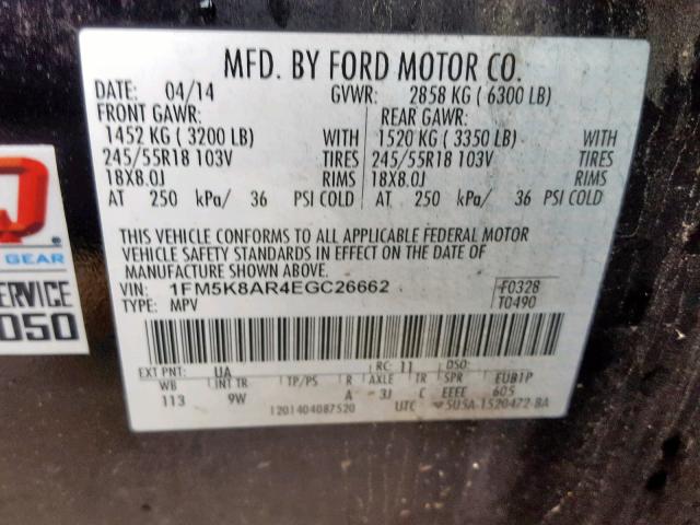 1FM5K8AR4EGC26662 - 2014 FORD EXPLORER P BLACK photo 10