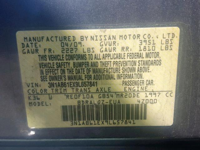 3N1AB61EX9L657841 - 2009 NISSAN SENTRA 2.0 SILVER photo 10