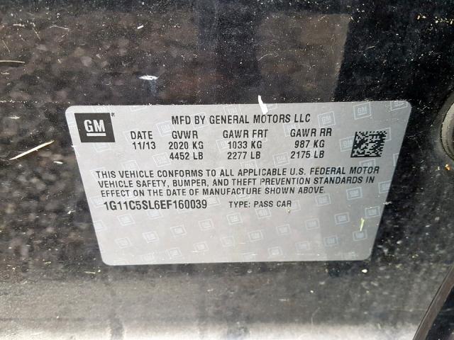 1G11C5SL6EF160039 - 2014 CHEVROLET MALIBU 1LT 黑色 照片 10