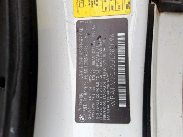WBALM7C55BE383096 - 2011 BMW Z4 SDRIVE3 WHITE photo 10