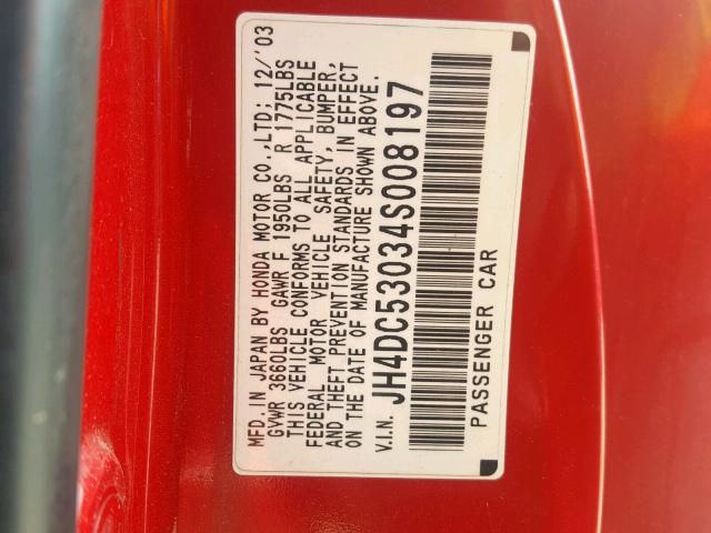 JH4DC53034S008197 - 2004 ACURA RSX TYPE-S RED photo 10
