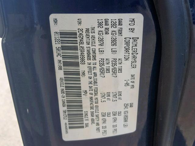 2C4GM48L05R409069 - 2005 CHRYSLER PACIFICA BLUE photo 10