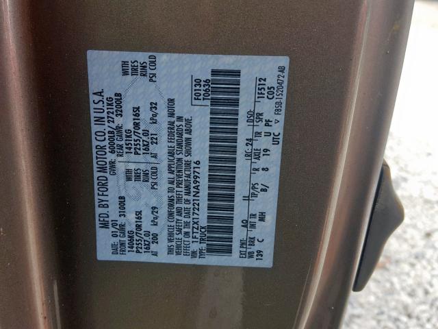 1FTZX17221NA99716 - 2001 FORD F150 GOLD photo 10