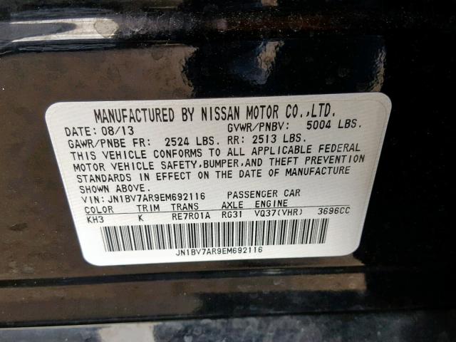 JN1BV7AR9EM692116 - 2014 INFINITI Q50 BASE BLACK photo 10